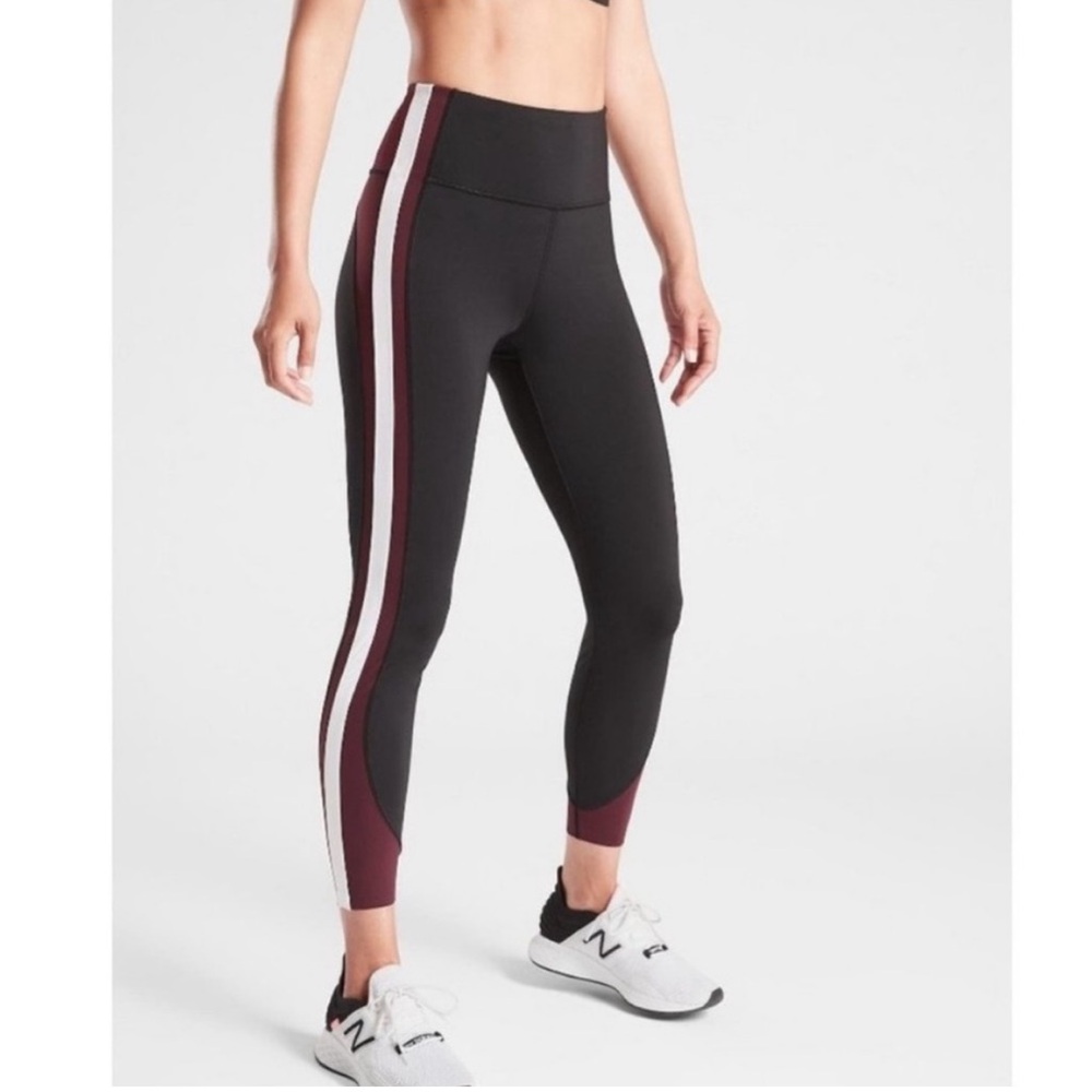 Athleta Crunch 7/8 Leggings- Maroon, Black and White